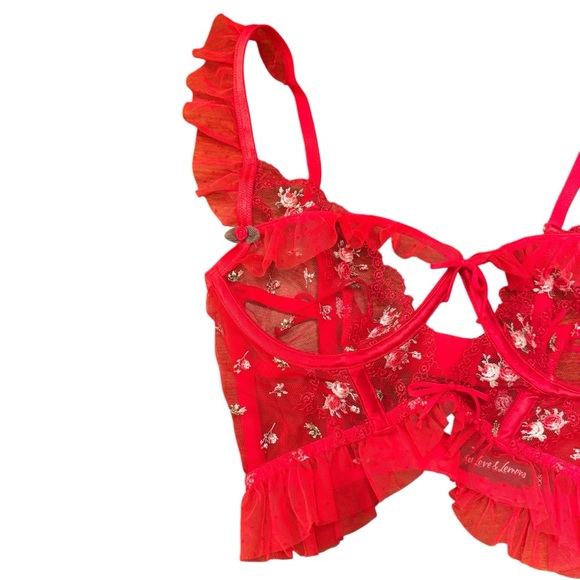 For Love & Lemons Red Lace & Mesh Underwire Bustier Bra SZ. XXS - Picture 5 of 16